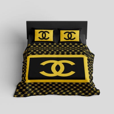 Chanel boxed logo bedsheet black yellow front