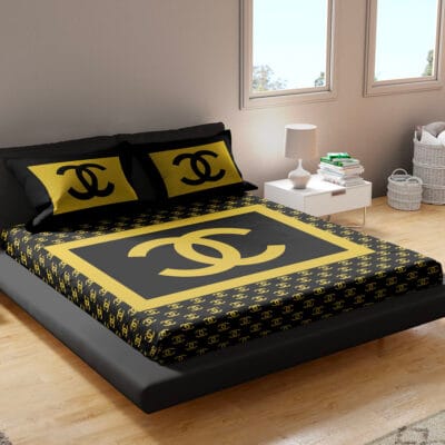 GG boxed logo Black Yellow fitted bedsheet