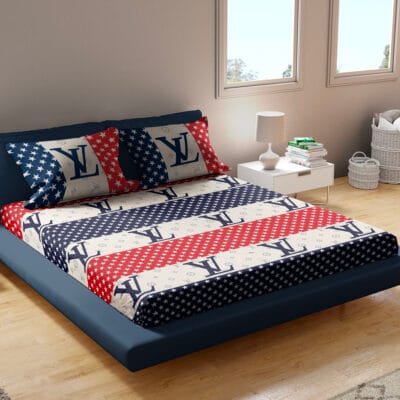 LV logo stripes Navy Red fitted bedsheet