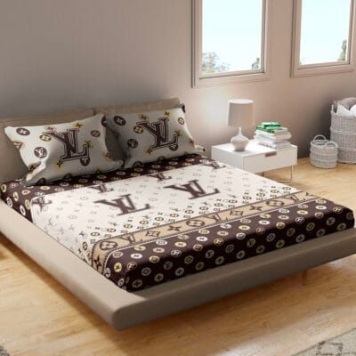 lv logo design pattern fitted bedsheet