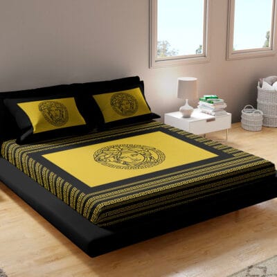 versace boxed logo black fitted bedsheet